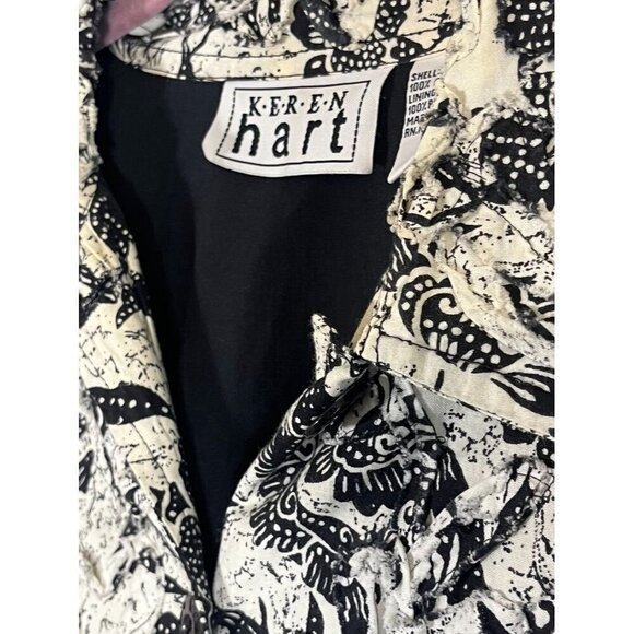 Retro Floral Jacket L Black Textured Abstract Artsy Funky Chic Edgy Classic Chic - Picture 6 of 13